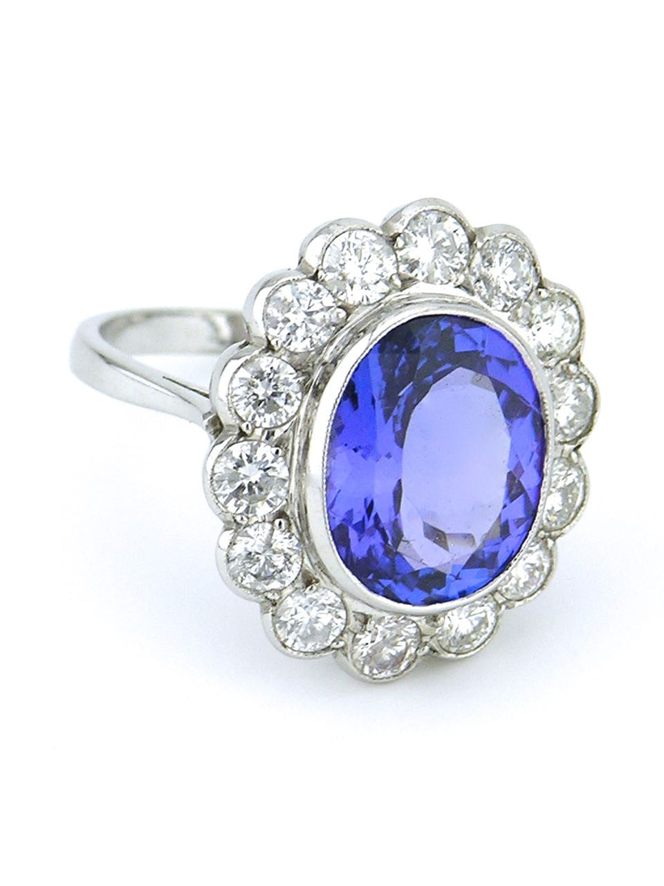 Tanzanite and diamond halo ring