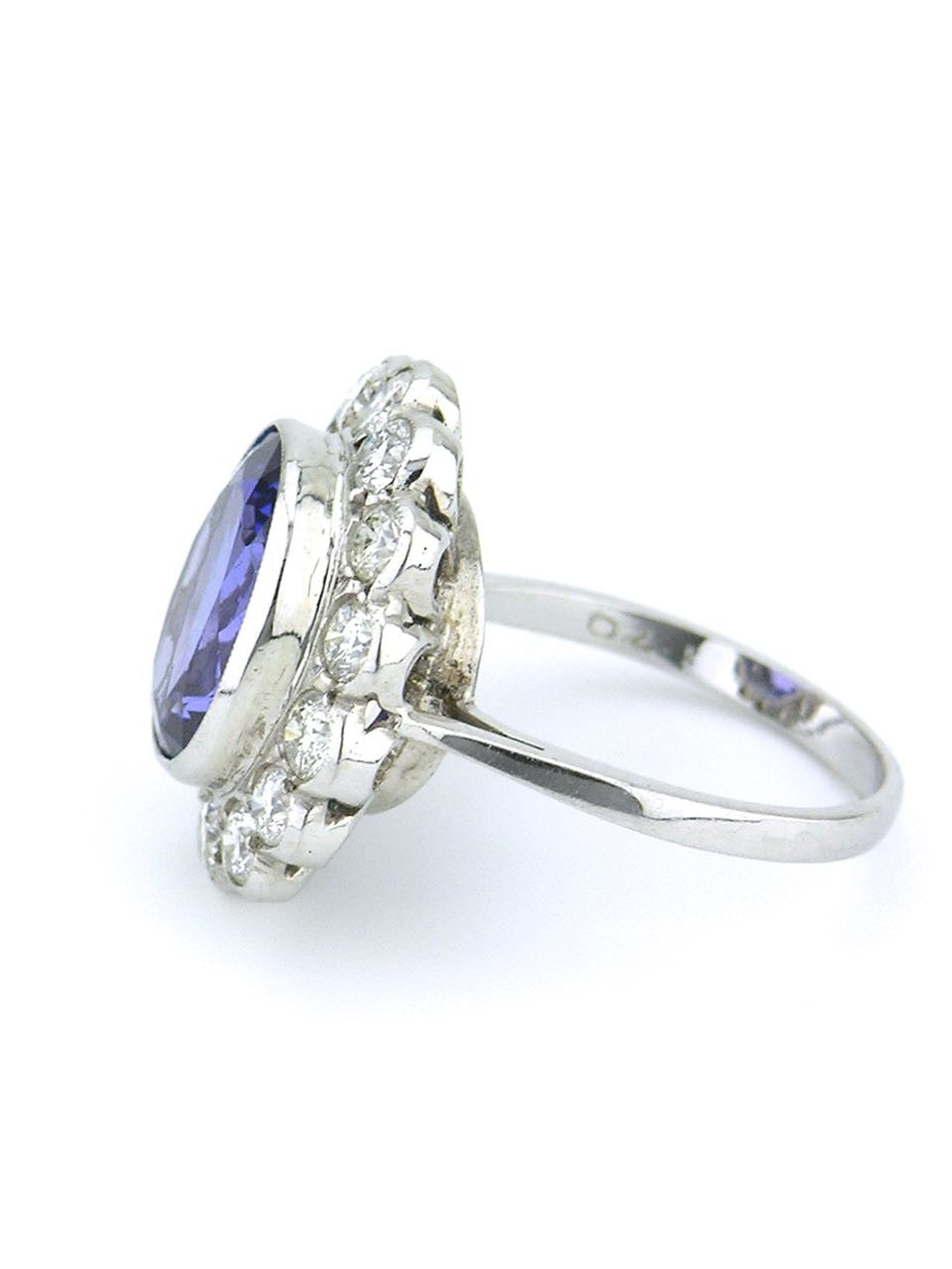 Tanzanite and diamond halo ring