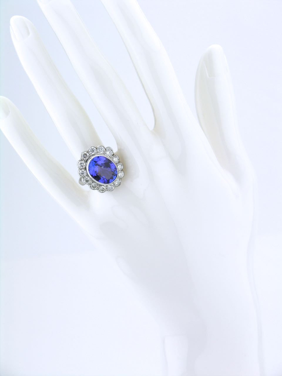Tanzanite and diamond halo ring
