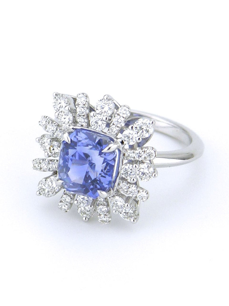 Vintage Ceylon Sapphire and Diamond Platinum Cluster Ring