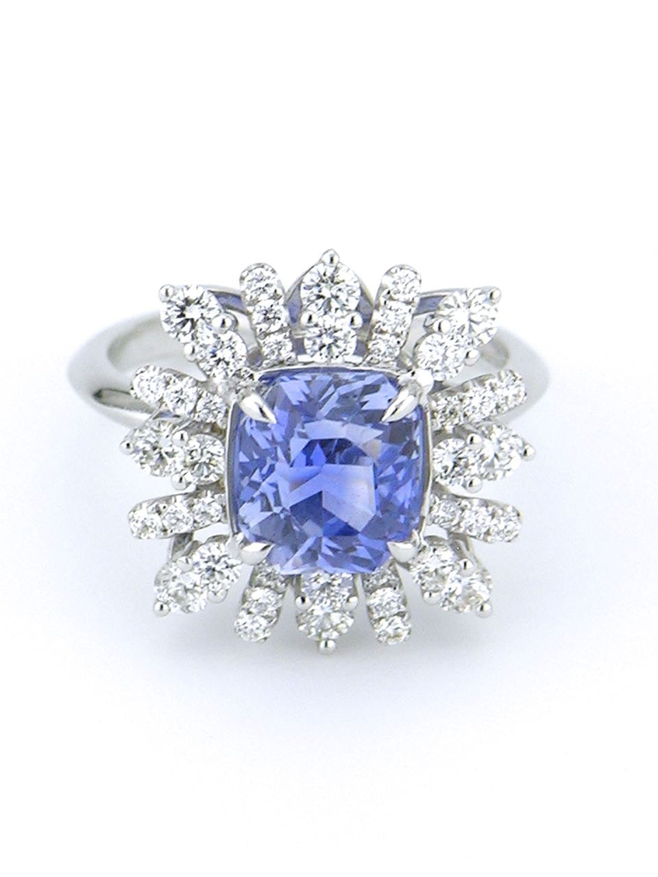 Vintage Ceylon Sapphire and Diamond Platinum Cluster Ring