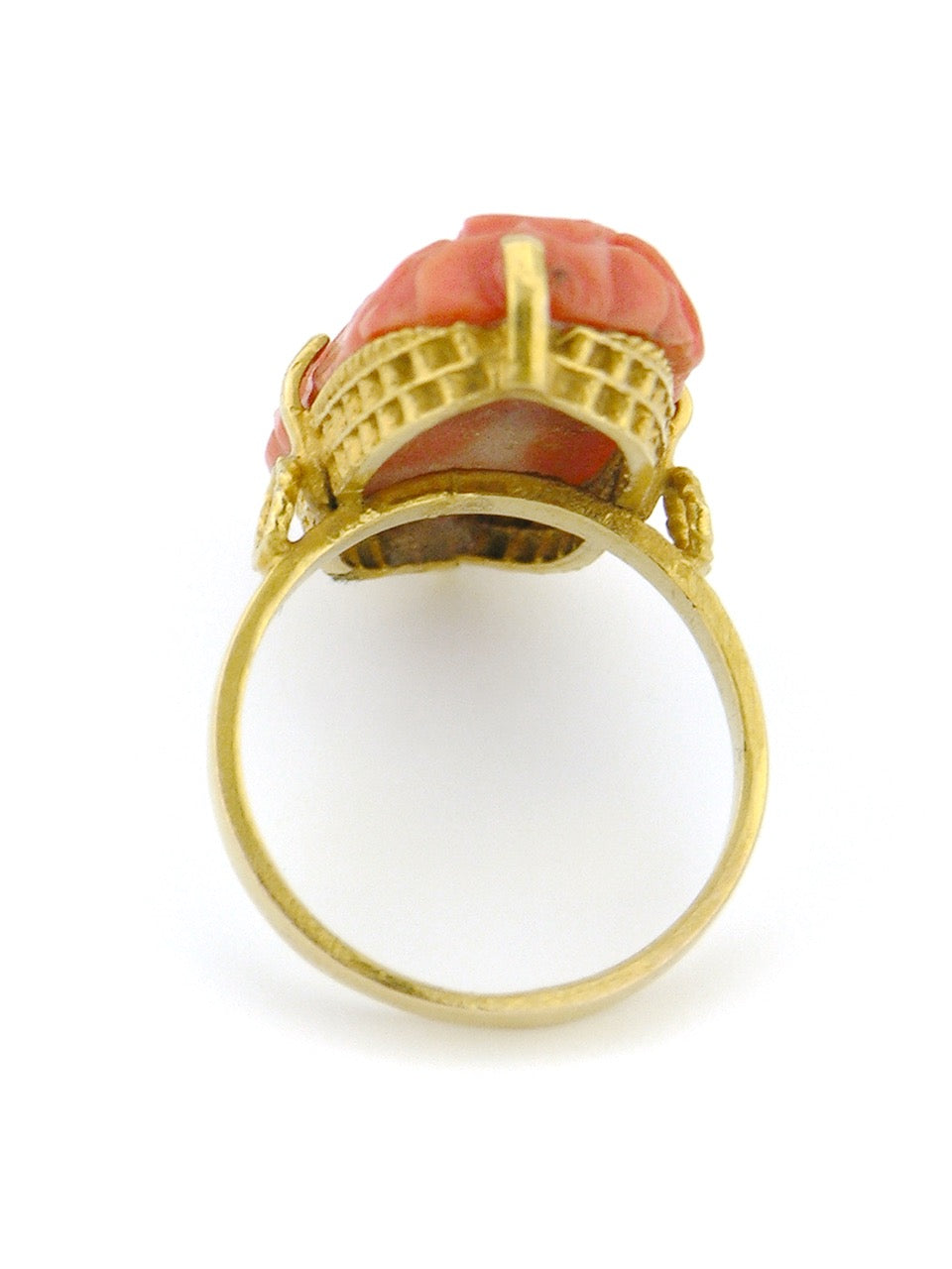Vintage 18k Gold and Carved Momo Coral Flower Ring 1950s